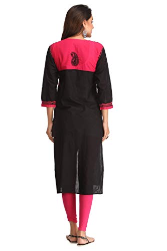 Image of Ada Women Hand Embroidered Lucknow Chikankari Cotton Regular Fit Kurti Kurta A228599 Black (Small)