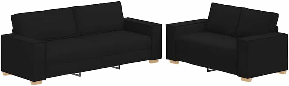 Sofa Set Black Fabric (100% Polyester) Living Room Furniture