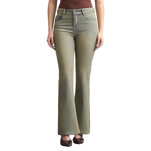 Image of Urbano Fashion Women's Mid Rise Bootcut Washed Jeans Stretchable