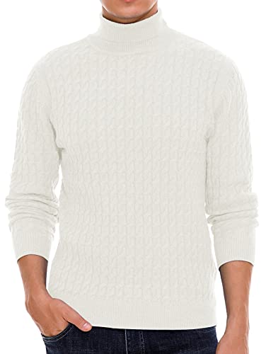 Sailwind Men's Twisted Knitted Turtleneck Sweater Casual Soft Pullover Sweaters for Men US Small White2