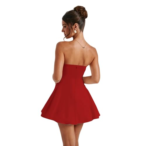 Image of JUMISEE Women's Elegant Bow Strapless Homecoming Dress A Line Swing Tube Mini Dress Short Evening Party Prom Dress