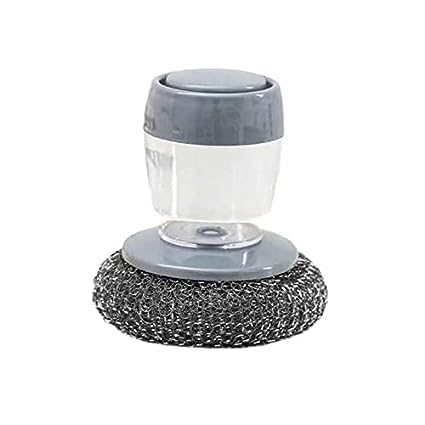 HARIVAN Tar Brush Dish Cleaning Brush with Liquid Dispensar Palm Dish Cleaning 1 PCS, Not Crack or Scratch Your Skin, Wire Ball Scrubber Dishes Pot Pan Sink Scrubbing