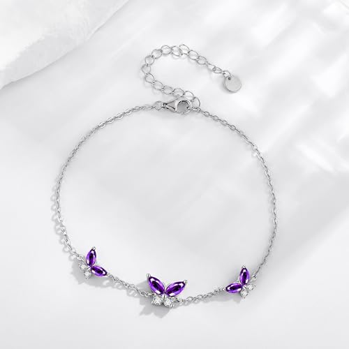Bracelet papillon en argent sterling 925 et zircone violet élégant - 3