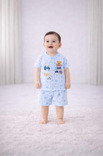 Image of Shyamcollections Baby's Boy's Girl's Full Sleeves 100% Cotton Vests, Jhabla T-Shirt with Shorts Set of 3 Dress for Kids Infant Toddler New Born Baby Clothes