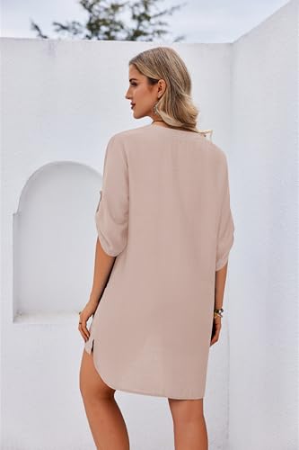 Image of Ekouaer Bathing Suit Cover Up for Women V Neck Button Down Swimsuit Coverup Beach Dress Shirt S-3XL