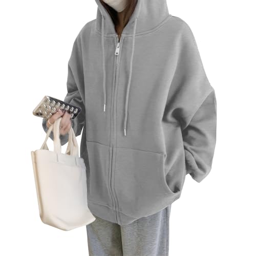 [Luxiwear] パーカー レディース 秋 【着るだけで細見え！即こなれ感×可愛さ】 ジップパーカー スウェット 長袖 トップス 防寒 保温 フード·ファスナー·ポケット付き 着痩せ 大きいサイズ ゆったり きれいめ 無地 おしゃれ 着回し カジュアル (ライトグレー, M)
