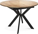 AUSZIEHBARER ESSTISCH - Tisch für jede industrielle und minimalistische Einrichtung. Dieser Tisch hat eine großartige Funktion - Sie können die zusätzliche Erweiterungsplatte im Inneren des Tisches unterbringen. Zusätzliche Gäste? Kein Problem, dieser Tisch lässt sich auf 138 cm Durchmesser ausziehen, damit alle zusammen sitzen können