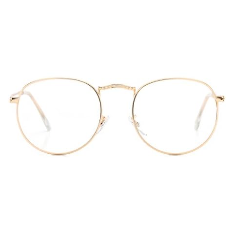 AZorb Round Clear Lens Glasses Classic Metal Frame Non-Prescription Eyeglasses for Women Men(gold) Cover
