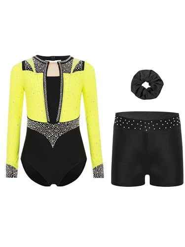 Justaucorps fille gymnastique short ensemble de danse léotard manches longues body gym