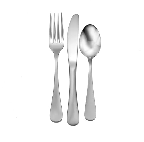 Liberty Tabletop Satin Annapolis Flatware Set, 18/10 Stainless Steel, 24 Piece Service for 8, Made in USA, Dinner Forks, Knives, Spoons