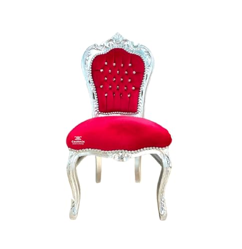 Chaise d'appoint en velours rouge - Style Louis XV - Style baroque rococo nostalgie - Finition argentée - Velours rouge - Pour salle à manger - Décoration...