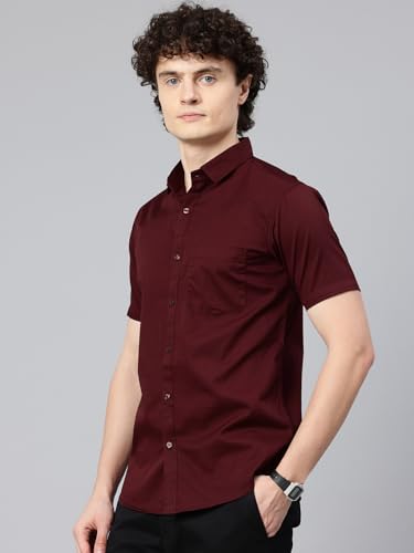 Image of Majestic Man Slim Fit Pure Cotton Half Sleeve Solid Casual Shirt