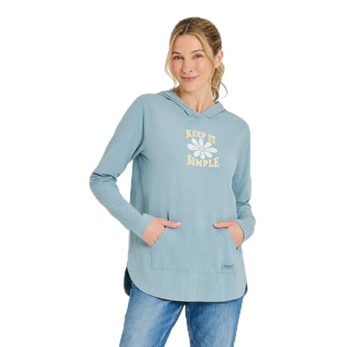 Life is Good Women's Keep it Simple Daisy Smile Crusher-FLEX Hoodie Tunic, Smoky Blue
