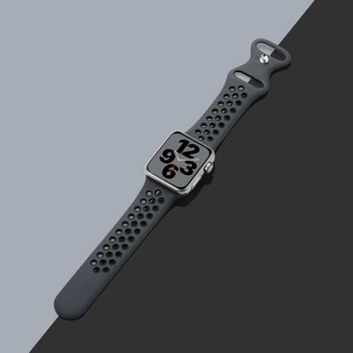 Upeak Sport Strap Compatible with Apple Watch Strap 44mm 45mm 46mm 42mm 49mm 40mm 38mm 41mm, Breathable Silicone Double Hole Band for iWatch Series 11 10 9 8 7 6 5 4 2, SE 3, Ultra 3, S,Charcoal/Black