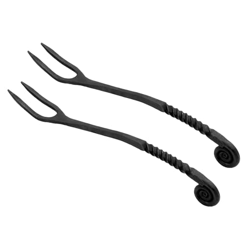 Lord Of Battles Lot de 2 fourchettes médiévales en fer – 25,4 cm de long style taverne viking pour les loisirs, le camping, la salle à manger, les fêtes