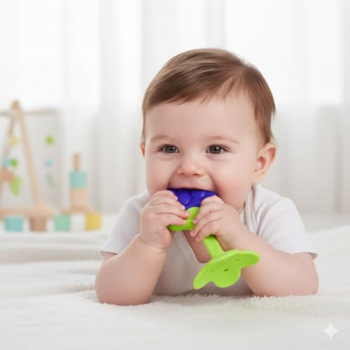 Image of Safe-O-Kid BPA-Free Organic Silicone Fruit Teether | Soft, Non-Toxic Teething Relief for Infants & Toddlers | Food-Grade for 0-12 Months - Blue