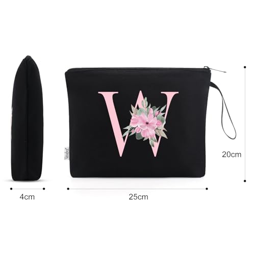 Image of Vavabox A-Z Personalized Makeup Bag, Birthday Gifts for Women Mom, Gifts for Best Friend, Bride Bridesmaid Cosmetic bag (W, 02-Black)