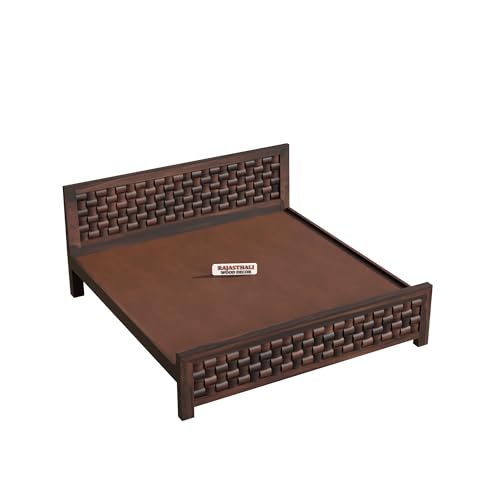 Image of Classic Niwar Style Sheesham Wood King Size Bed Without Storage (81x74 Inch) | Wooden Double Bed Cot for Bedroom Furniture | Modern Palang Bed | Walnut Finish
