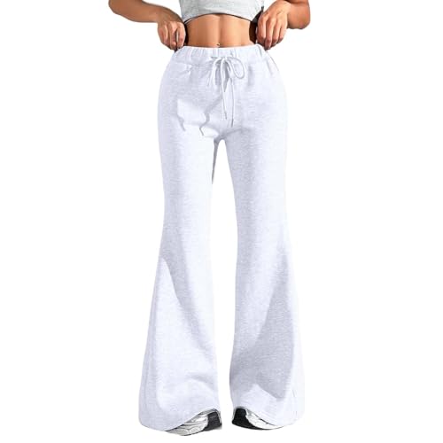 Baggy Flare Sweatpants Women Cotton Drawstring High Waisted Yoga Pants with Pockets Y2k Casual Flowy Wide Leg Pants