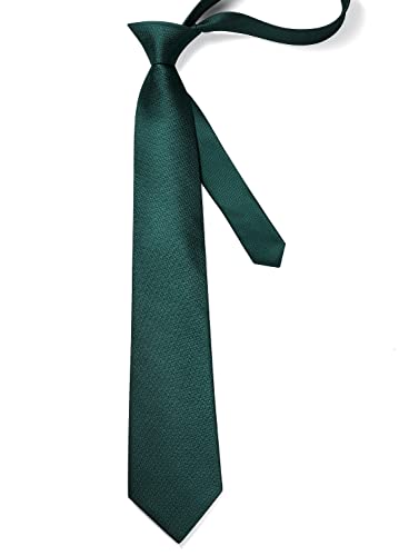 HISDERN Krawatten für Herren Dunkelgrün Krawatte mit Einstecktuch Formelle Klassische Hochzeit Herrenkrawatte und Taschentuch Set für Männer