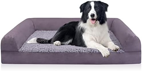 BAOBOTE Soft Faux Fur and Suede Orthopedic Dog Bed,Sponge Foam U-Shaped Chaise Pet Couch Bed for Small, Medium and Large Dogs (M Coffee)