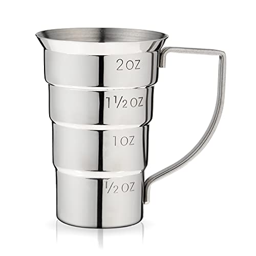 Viski Stepped Jigger With Handle, 4 Measurement Markings, Measuring Cup
