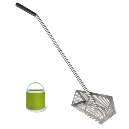 Sand flea rake - 304 Stainless Steel Pro 15.8 Inches Wide Basket Sand Sifter  Curved Handle Design Collapsible Sand Fleas Catcher for Travelling