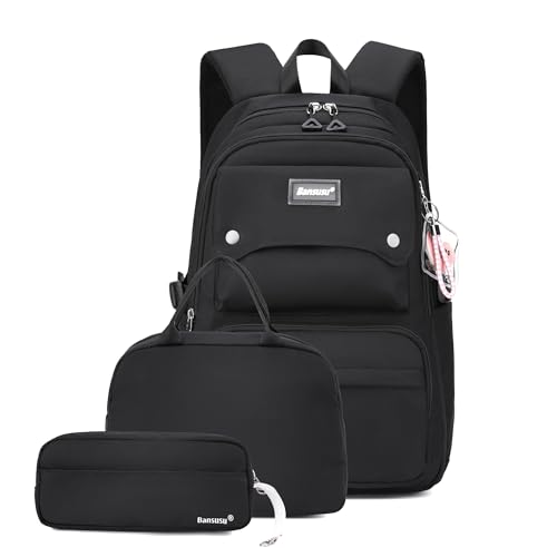 Bansusu 3Pcs Black Teen Girls School Backpack & Lunchbox