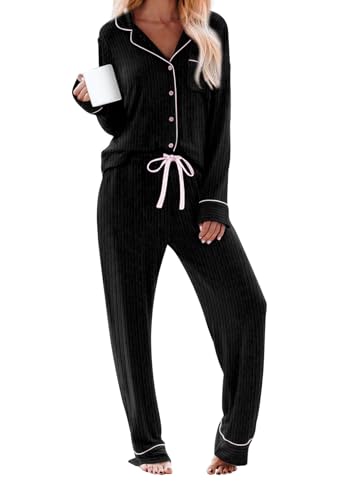 Women's Pajama Sets Long Sleeve Button Down Soft Knit Sleepwear Pjs 2 Piece Lounge Set