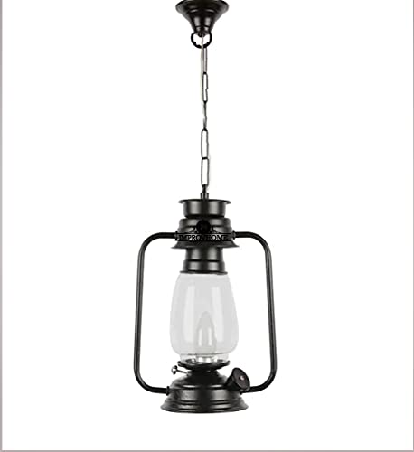 Image of Indoor /Outdoor Pendant Metal Hanging Lantern, 1-Light Exterior Hanging Lantern for Porch Entrance, Black Finish with Clear Glass (Black+Bulb)