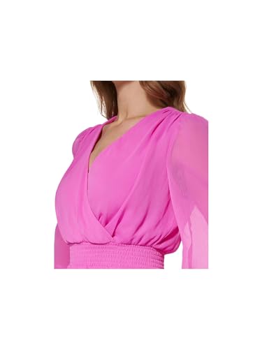 Image of DKNY Women's Long Sleeve Tiered Ruffle Smocked Waist Mini Dress