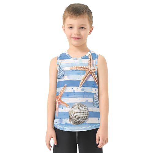 susiyo Summer Seashell Starfish Blue Stripes Boys Sleeveless Tank Top Girls Athletic T Shirt2