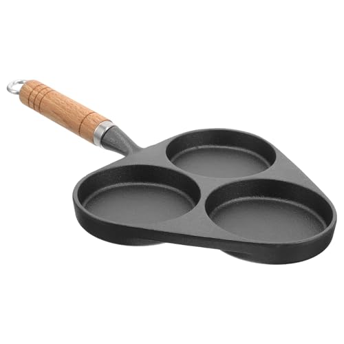 SAFIGLE 三孔鋳鉄目玉焼きパン 木製ハンドル付き 多機能調理鍋 少油調理対応 朝食やバーガー用卵焼き器 家 レストラン向け