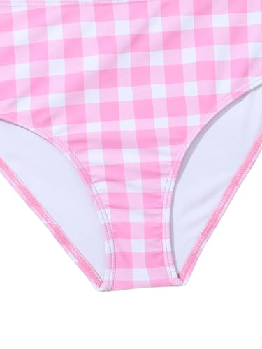 WDIRARA Girl's 2 Piece Swimsuits Cute Plaid Halter High Waisted Bikini Beach Sport Bathing Suit4