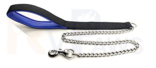 Image of RvPaws Diamond Cut Heavy Duty Dog Leash Metal Dog Leash Dog Chain with Padded Handle, Durable Leash Grinder Chain Heavy Hook Handle Leash Chain (Black)
