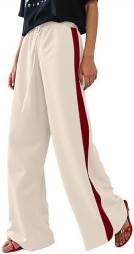 Women's Casual Pants Drawstring Leopard Print Color Block Side St...