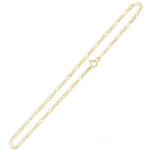 Gold Plated Italian Sterling Silver 2mm Figaro Chain 11 Inch Anklet