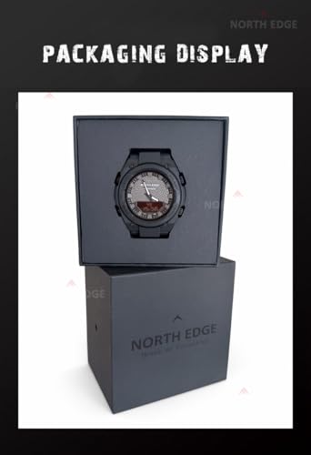 Image of NORTH EDGE Fortress Dual-Display Analog Digital Outdoor Watch with Stopwatch, Countdown Timer, World Time 33 Zones, Luminous LED Backlight, Multiple Alarms, 5 ATM Water Resistant, Black Strap