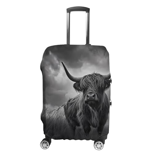 Highland Cow in Storm Unisex Luggage Cover Washable Travel Suitcase Case Elastic Baggage Protective Covers L