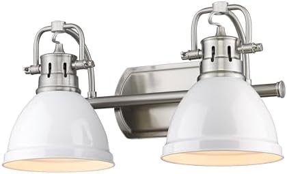 Golden Lighting Duncan Pewter Two-Light Bath Vanity with White Shades