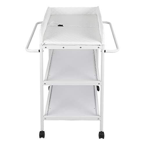Commode à Langer pour Bébé avec Ceinture de Sécurité et Rangement,Table à Langer 2 en 1 à Roulette avec Baignoire, De la Naissance à 32 Mois, Charge Max 25 KG, 84 * 72 * 90cm (Blanc)
