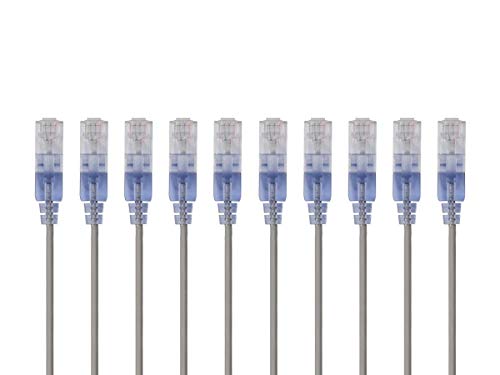 Image of Monoprice Cat6A 2ft Gray 10-Pk Patch Cable UTP 30AWG 10G Pure Bare Copper Snagless RJ45 SlimRun Series Ethernet Cable