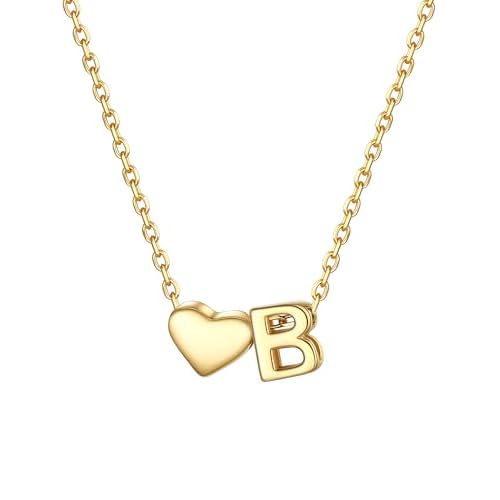 PROSILVER Initial Heart Necklace for Women, 925 Sterling Silver Tiny Heart Letter Necklace Siver, Gold Necklace, Come with Box B Gold