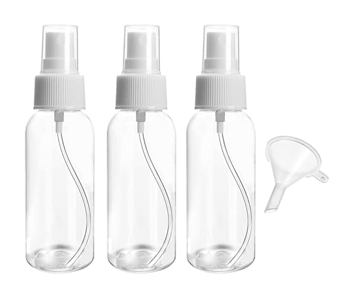 Symbah Small Spray bottle 50ml atomiser empty clear fine mist plastic Refillable spray bottles for Traveling, Make-up, Skincare Cleaning Liquids (5 PCS) with Funnel