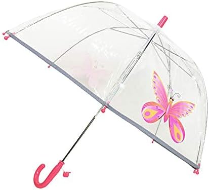 SMATI Kids Clear Umbrella - The First Umbrella has Reflective Stripe – Extra safty to Children in The Darkness (The Enhanced Edition Windproof Pink Butterfly)