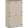 YITAHOME 60 cuft Vertical Outdoor Storage Shed w/o Shelf, Large Waterproof Storage Cabinet for Garden Shed, Tall Outdoor Storage Shed for Garage, Pool Storage, Resin, Lockable, Khaki & Brown
