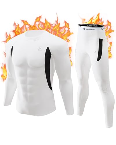 Image of Mens Thermal Underwear Long Johns Set Cold Weather Hunting Base Layer | Fleece lined top & bottom. Moisture wicking, 4-way stretch. Ultimate warm winter gear for skiing, work & outdoor sports