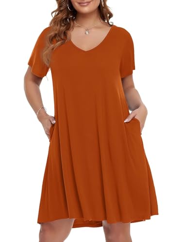 Image of BELAROI Women Casual Summer Dresses Loose Tshirt Beach Sundress V Neck Plus Size Swing Tunic Pockets