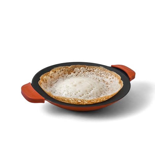 Image of CUMIN CO. Cast Iron Appam Pan | 22 cm | 5 Year Warranty | Non Toxic Non Stick Appachetty Pan | Chemical Free Coating | No Seasoning Needed | Color: Rust