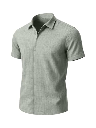 Linen Shirts for Men Casual Button Down Short Sleeve Shirts Lightweight Cotton Mens Linen Shirt Summer Beach Shirts